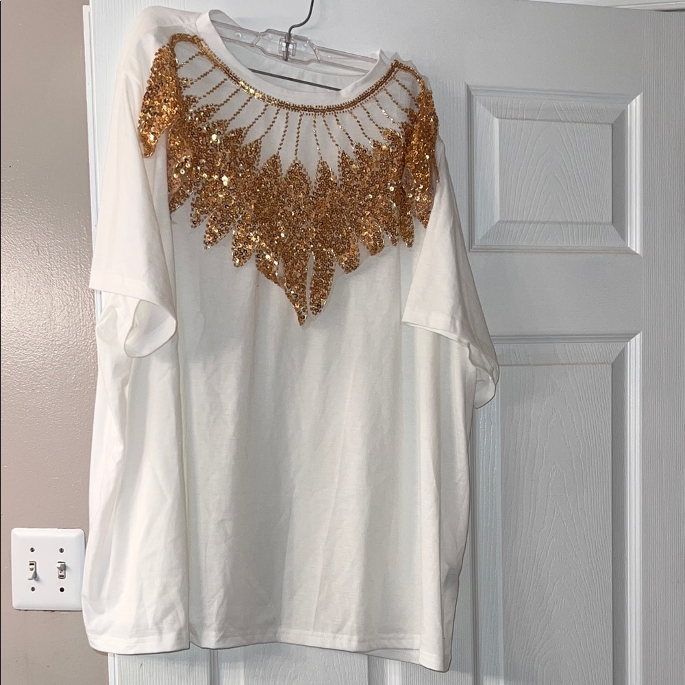 White Women's Sequin Accent Tee
